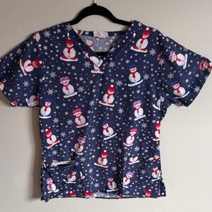 Snowman Print Scrub Top